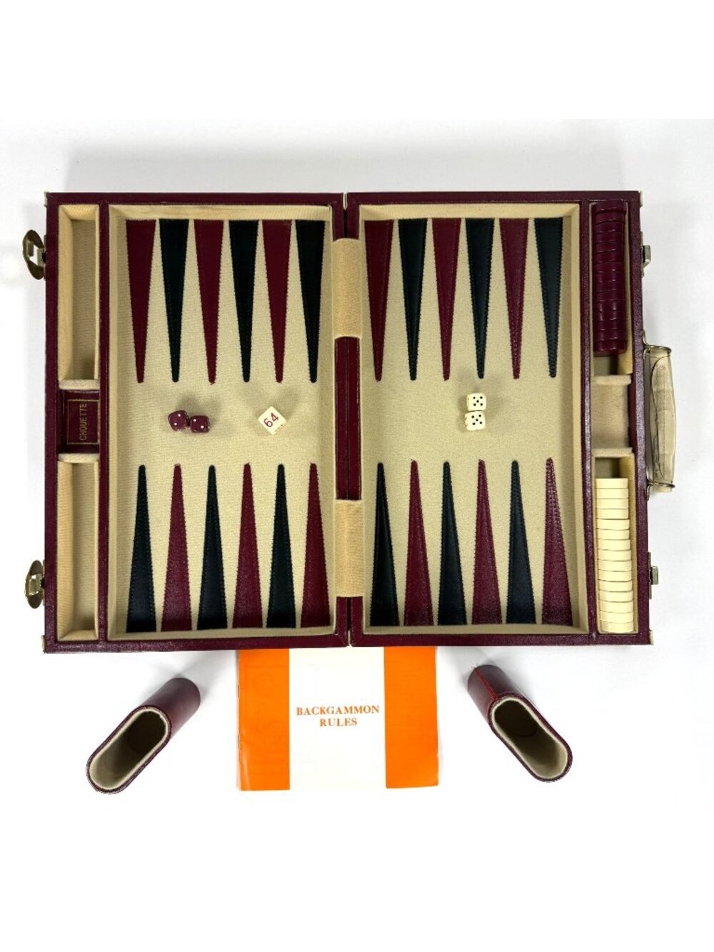 Vintage 60's 70's Chouette Backgammon Game Set Faux Leather Case Accessories